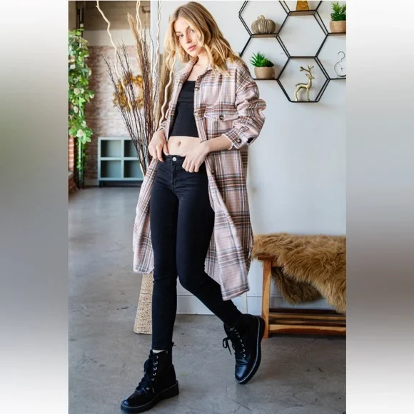 22 Fabulous Wool Mix Plaid Checker Longline Jacket - Picture 4 of 8